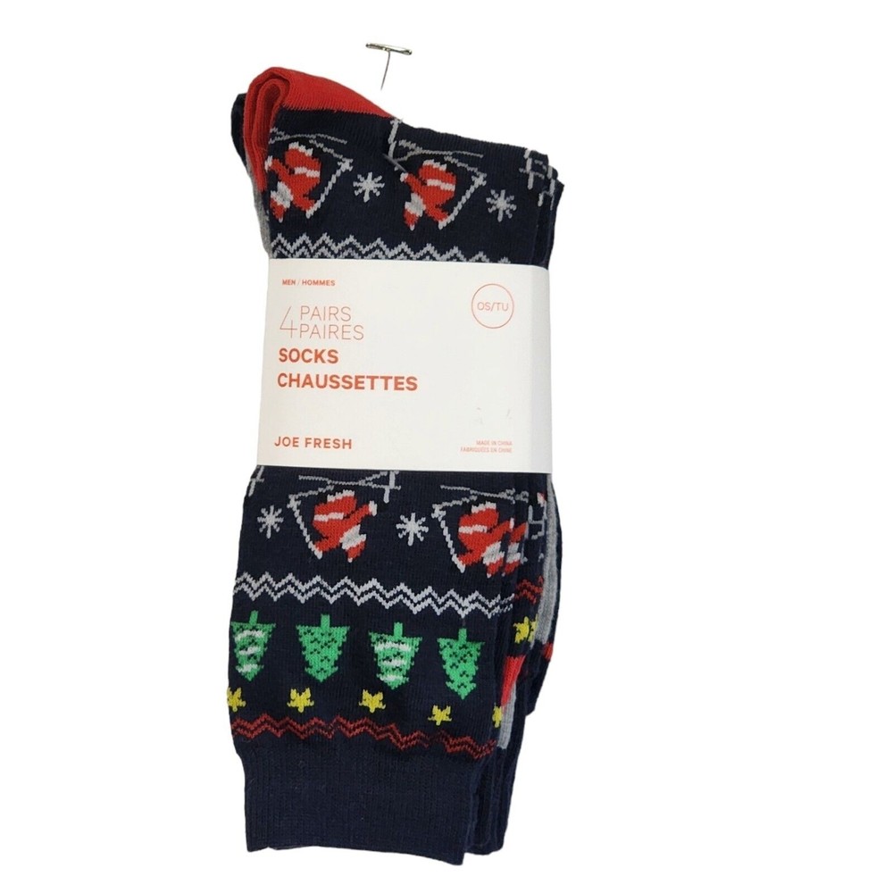 Christmas Crew Socks Men's 4 pack Joe Fresh Assorted Patterns Santa Snow NWT
